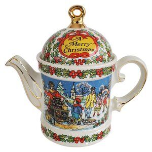 Vintage 1994 Sadler England Teapot A Merry Christmas Holiday Art Pottery #4592